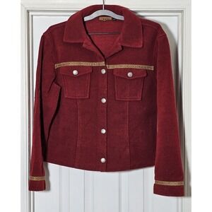 Vintage Tsunami Wool Western Jacket Size Large Red Suede Aztec Trim Buttons